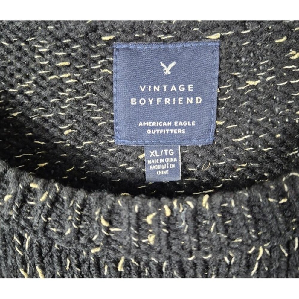 American Eagle Women's Black with Gold Thread Boyfriend Crewneck Sweater Size XL - Picture 3 of 8